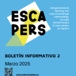 ESCAPERS 2nd Newsletter cover - blue background - logo - March 2025 - QR code - Spanish